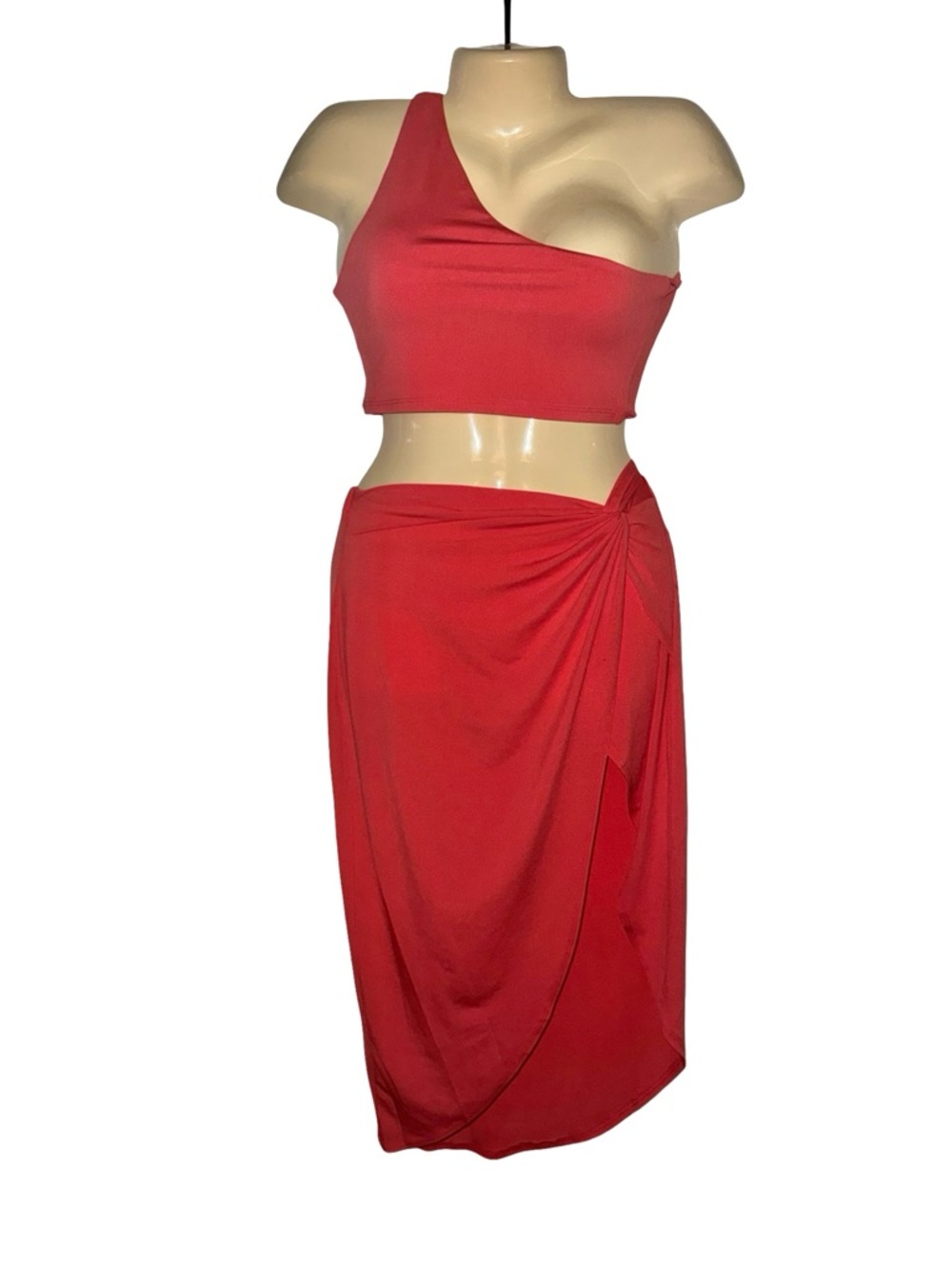 Women’s Coral One-Shoulder Midi Skirt Set